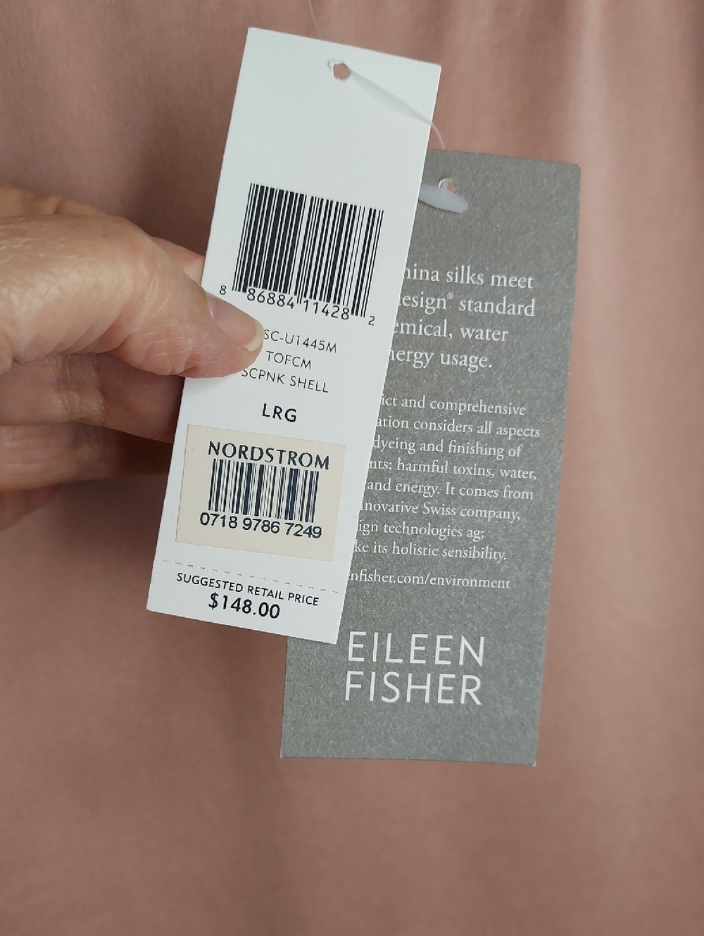 Eileen Fisher Tank, New!Size L, Silk Charmeuse, Pink Shell - Picture 10 of 10